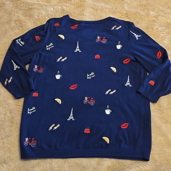 TALBOT NAVY BLUE EMBROIDERED PARIS SWEATER, SIZE X - Picture 9 of 9